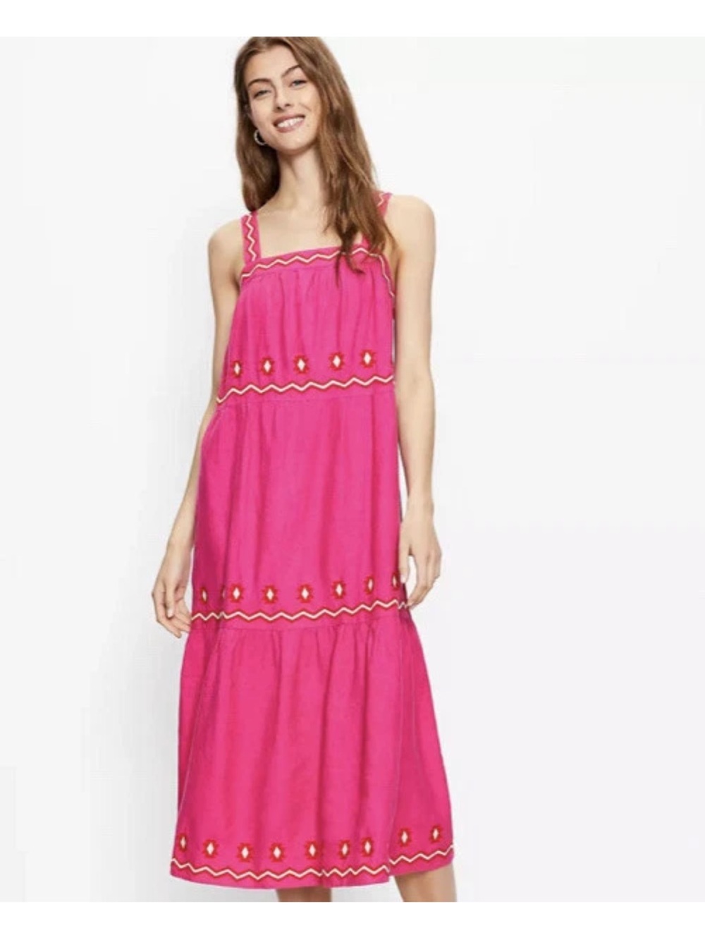NWT Ann Taylor LOFT embroidered tiered midi dress bright pink XXS halter festive